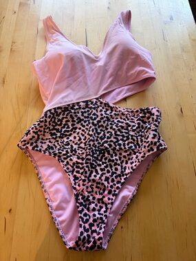 Fabletics Pink Two-Tone Leopard One-Piece